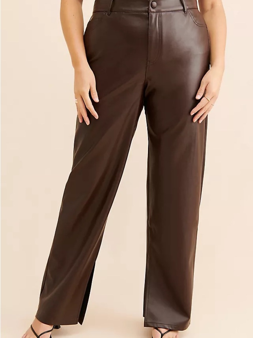 Eloquii Wide-Leg Faux Leather Pants in Dark Brown